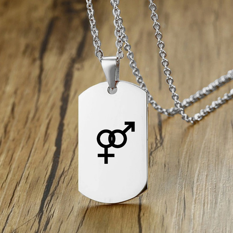 Stainless Steel LGBT ID Necklace Jewelry Engrave Gay Lesbian Transgender Symbol Dog Tags Necklaces For Men Women