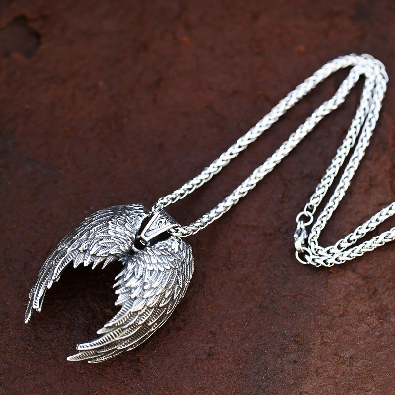 Vintage Stainless Steel Angel Wing Wing Pendant