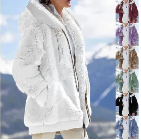 2022 New Winter Plush Hooded Sweater Zipper Autumn Loose Winter And Zipper Women Women's Coat Hooded Warm Outwear