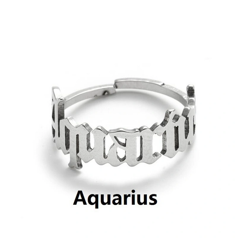 Stainless Steel Constellation Ring Retro Twelve Constellation Ancient English Letter Ring Jewelry