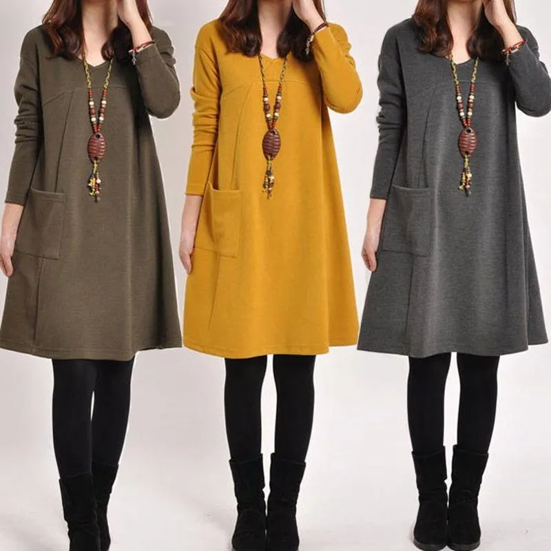 Mid-length Solid Color Plus Size Slimming Dress
