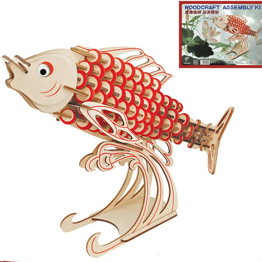 Koi Fish Laser Cutting Wooden Three-dimensional Simulation