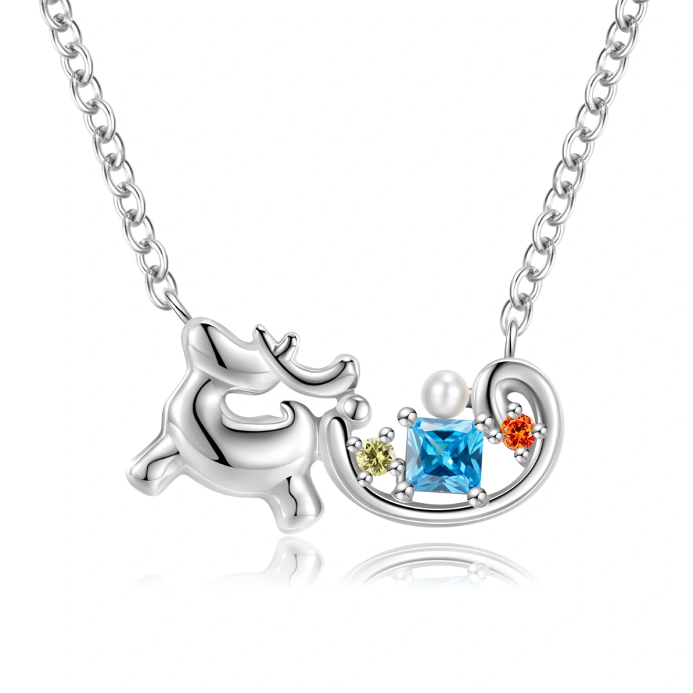 Original Christmas Necklace Elk Sled Festival Gift Girl Jewelry S925 Sterling Silver Collar Chain