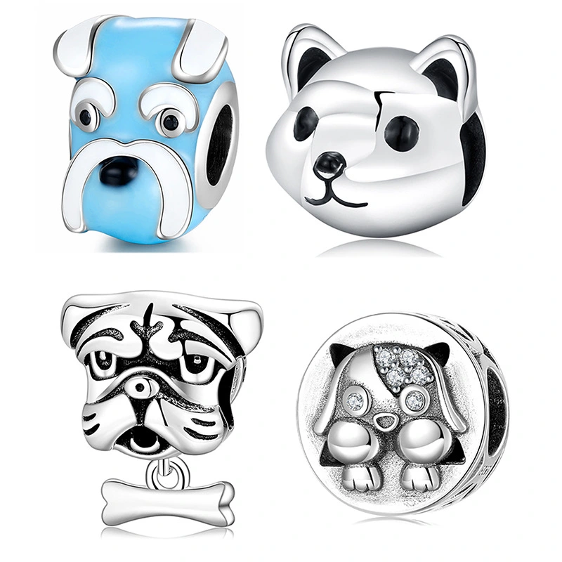 S925 Sterling Silver Beads Creative Cute Puppy Series Enamel Color Silver Jewelry DIY Bracelet Accessories Beads