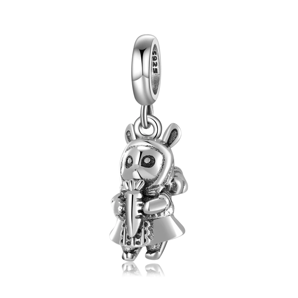 Miss Rabbit Eating Radish S925 Sterling Silver Silver Pendant Women's Bracelet Necklace Diy Accessories