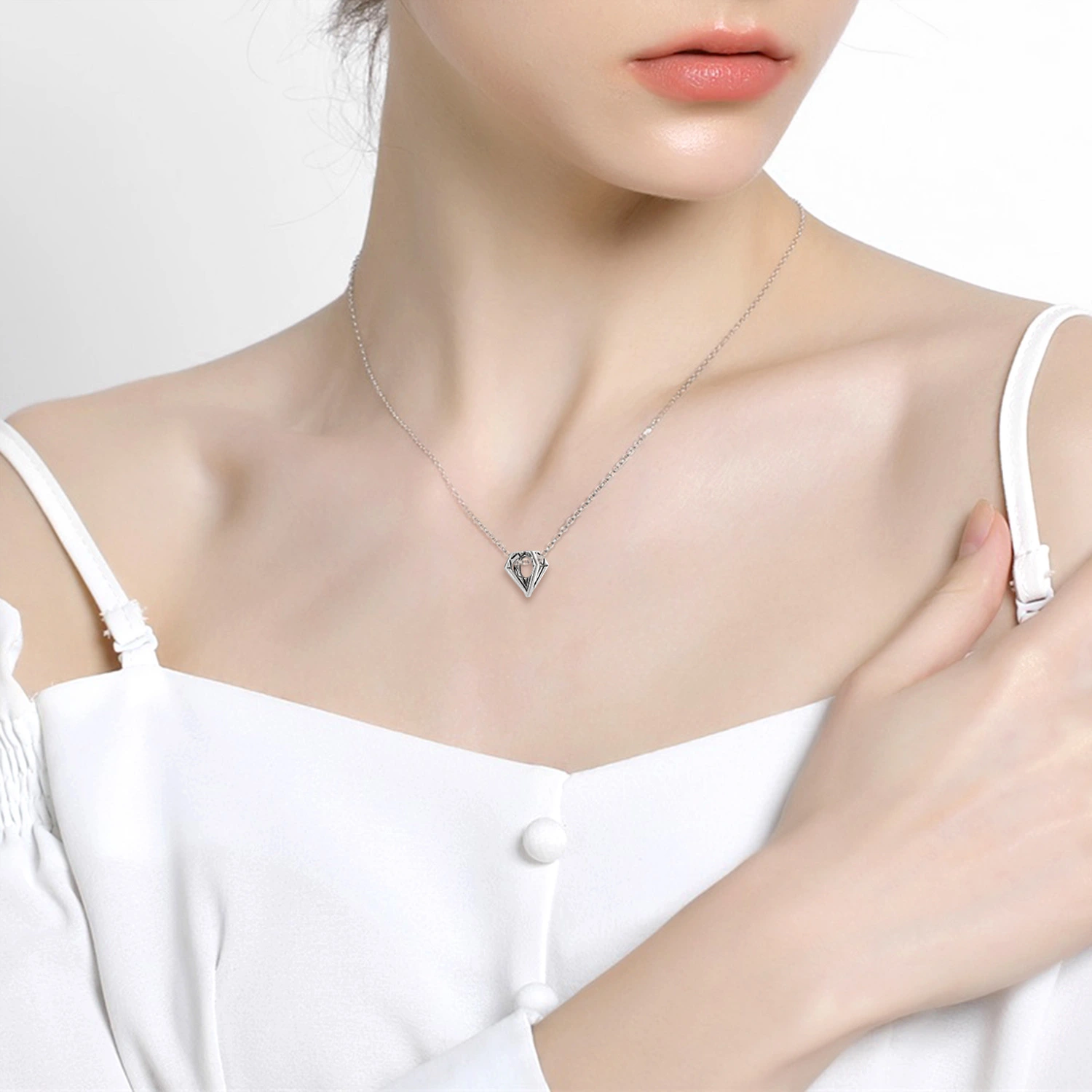 Simple Diamond Beads S925 Sterling Silver Oxide Hollow Simple Bracelet Necklace Diy Accessories