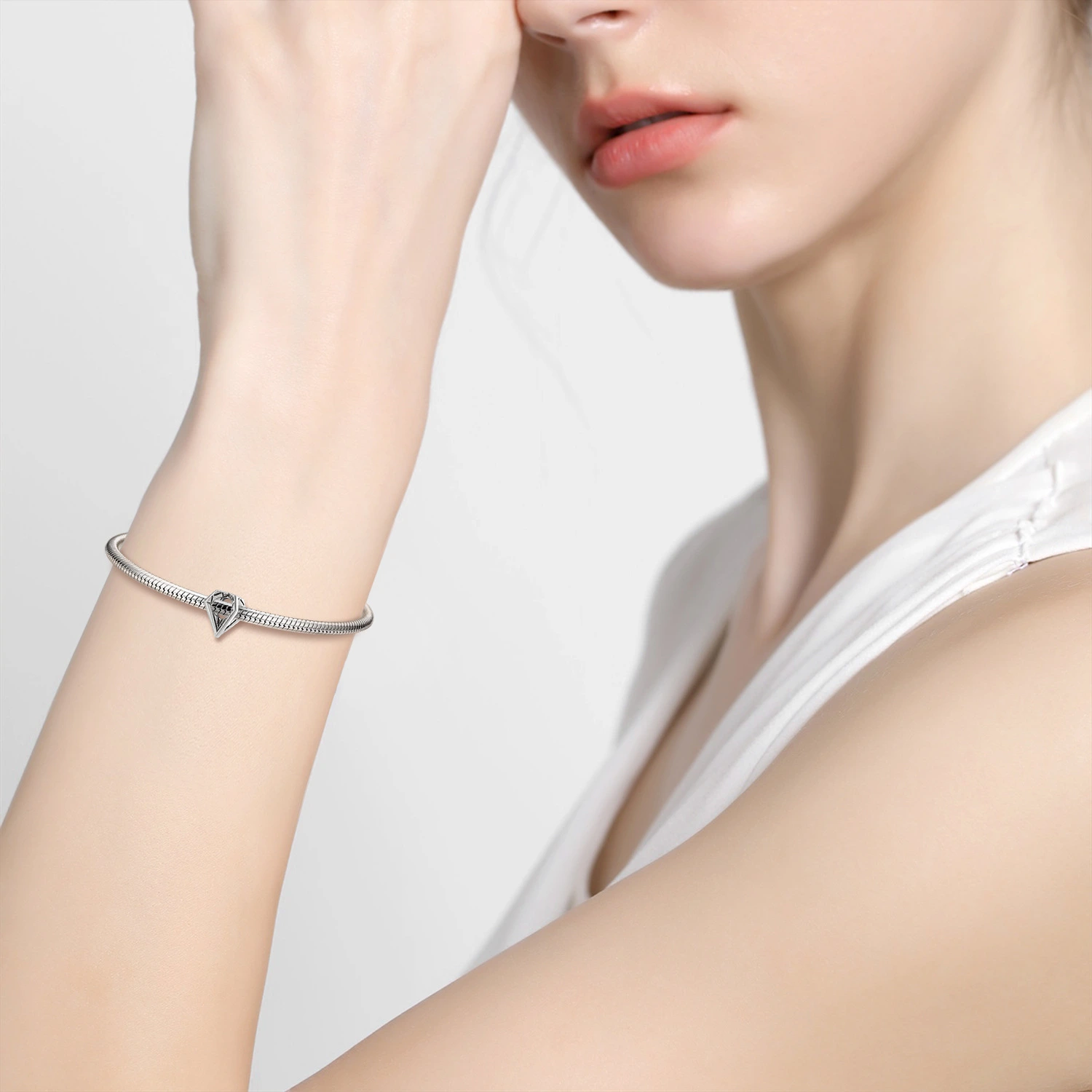 Simple Diamond Beads S925 Sterling Silver Oxide Hollow Simple Bracelet Necklace Diy Accessories