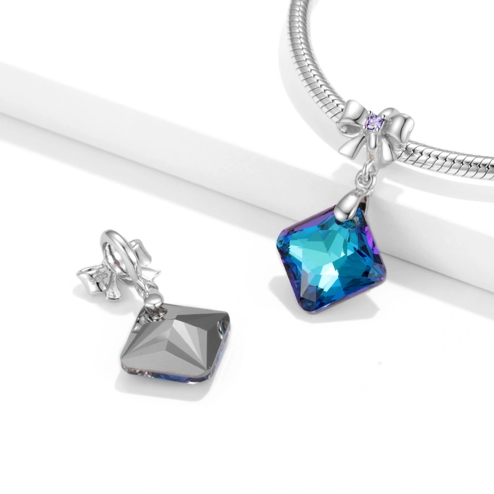 Blue Light Crystal Sterling Silver S925 Bowknot Pendant Women's Diamond Necklace Bracelet Accessories