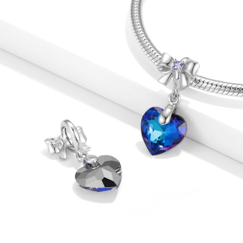 Blue Light Heart-shaped Crystal Pendant Sterling Silver 925 Bowknot Female Necklace Bracelet Diy Accessories