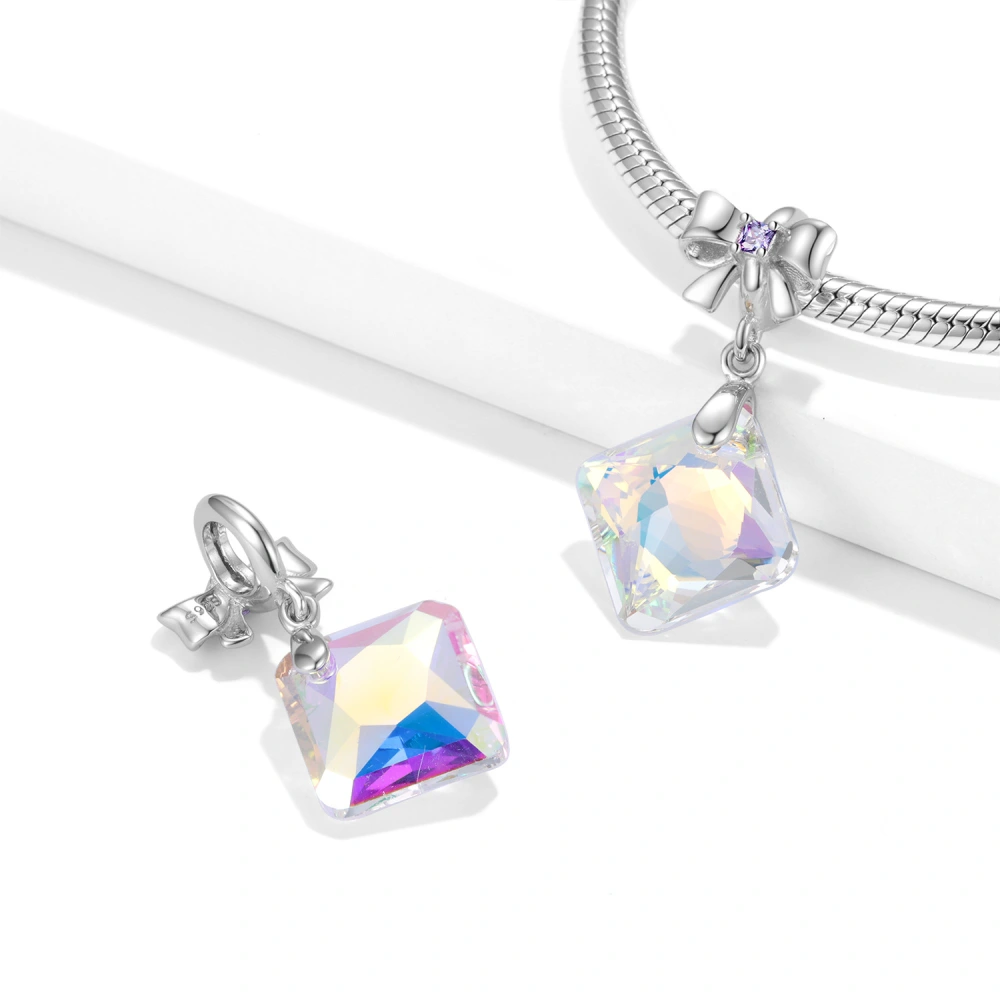 Laser Color Crystal Sterling Silver 925 Bow Pendant Women's Necklace Bracelet Diy Accessories