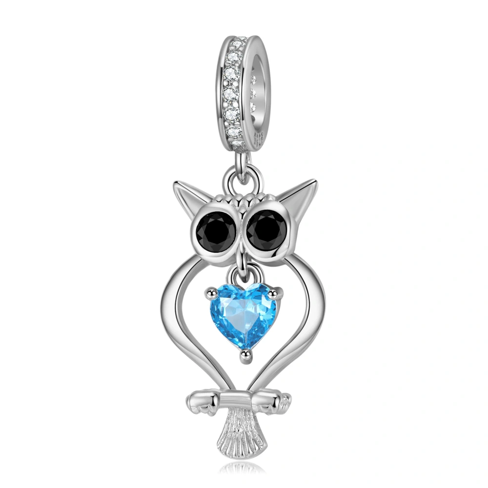 925 Silver Zirconium Blue Heart Owl Pendant Diy Beaded Bracelet Accessories