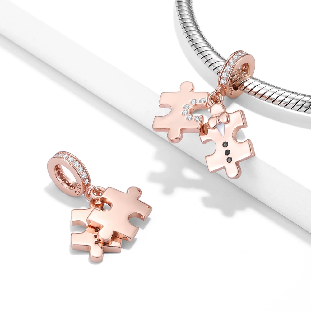 Jigsaw Pendant Rose Gold Plated Valentine's Day Fashion S925 Pure Silver Diy Beads