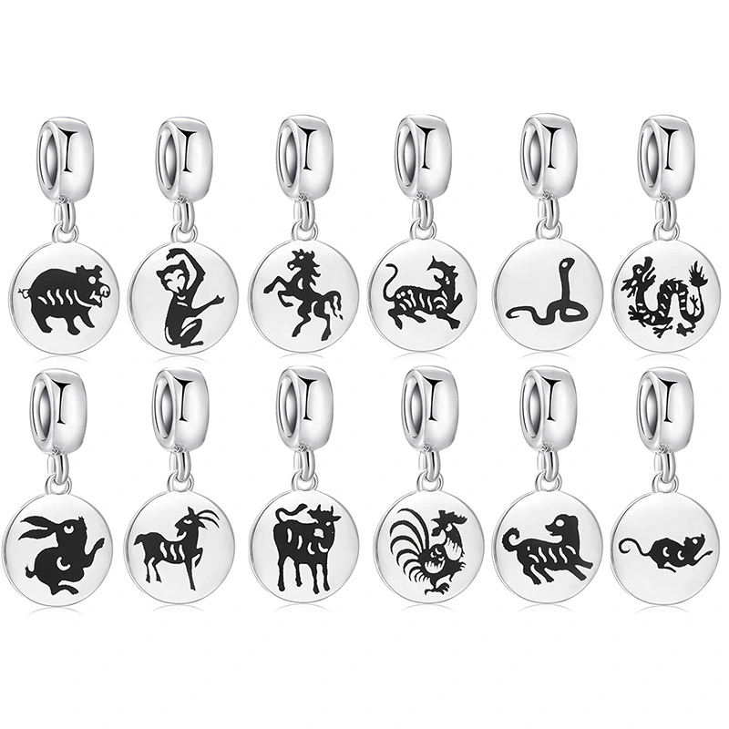 S925 Sterling Silver Beads Silver Series Pendant DIY Accessories Of The Chinese Zodiac