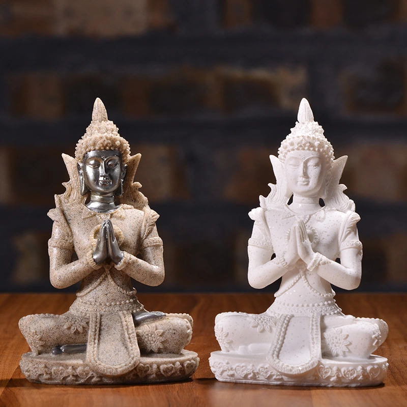 Home Sandstone Small Sitting Buddha Resin Crafts Ornaments