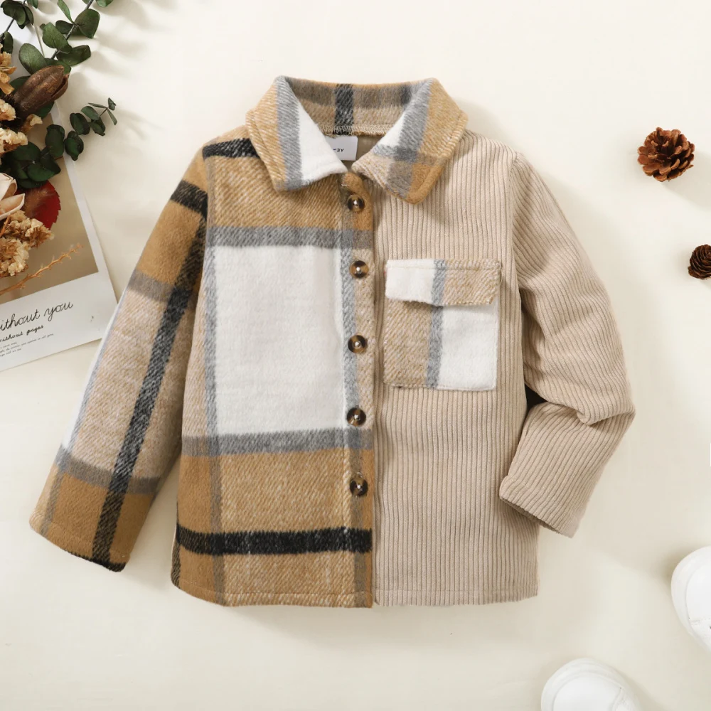 Boys' Plaid Stitching Long Sleeves Shirt