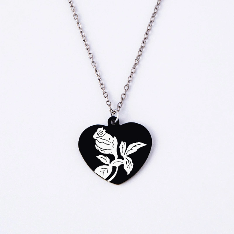 Punk Black Rose Flower Heart Pendant Necklace