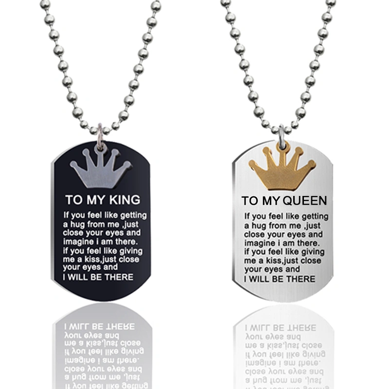 Crown Charms Couple Necklace To My King Queen Inspirational Pendants Necklaces Stainless Steel Jewelry