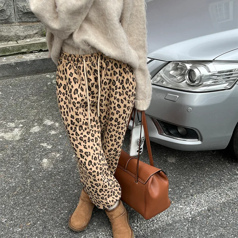 Women's Autumn And Winter High Waist Sports Leopard Print Loose Casual Pants