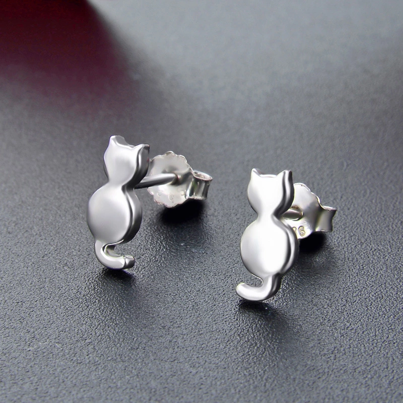 Personalized Cute Polished Kitten Stud Earrings