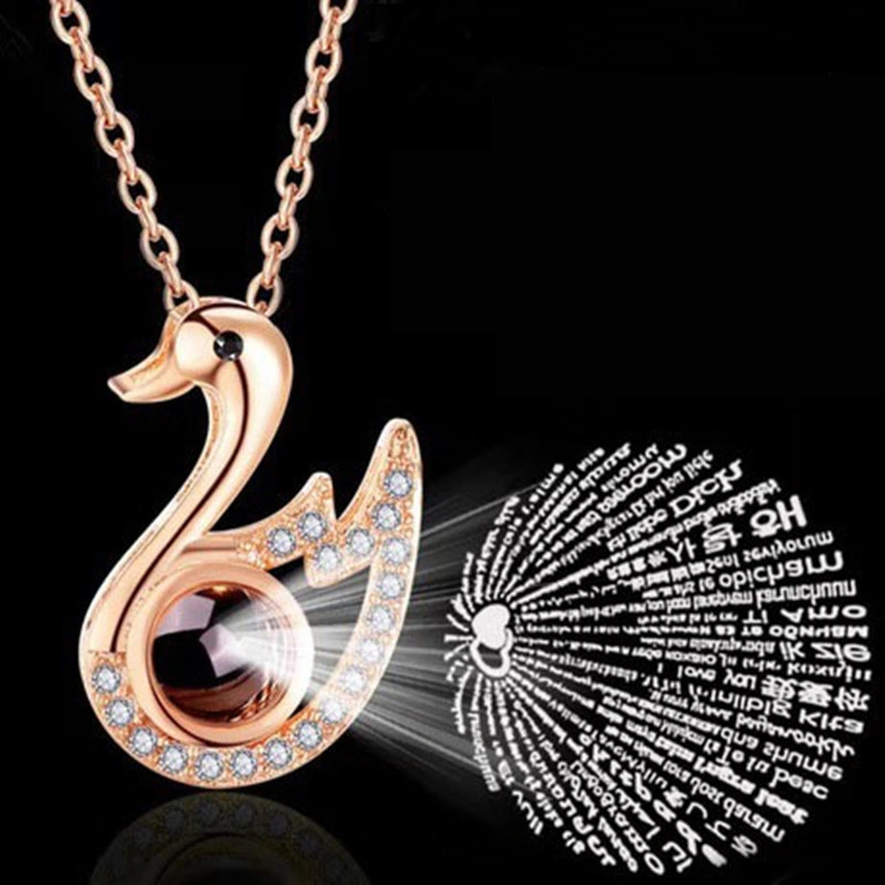 100 Languages I Love You Swan Necklace Pendant Lover Gift Collar Chain