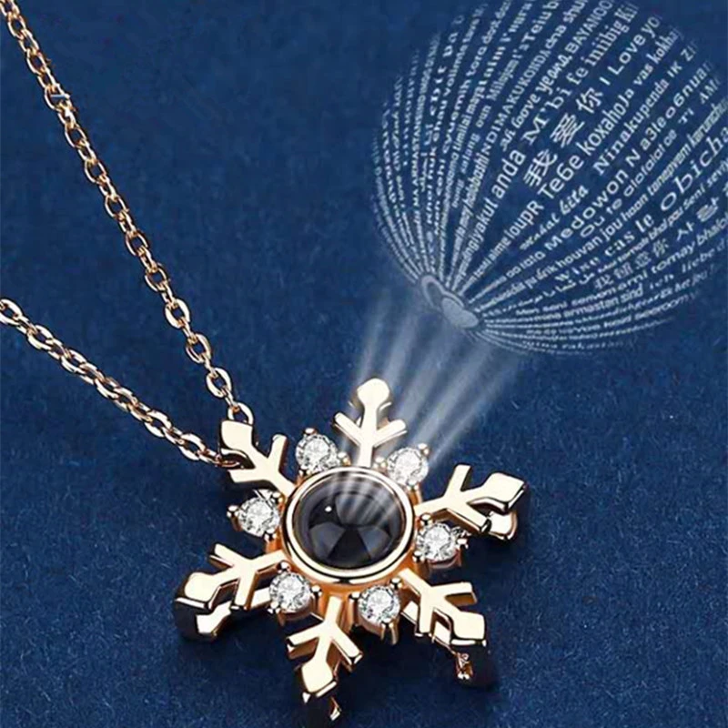 100 Kinds Of Memory I Love You Projection Snow Flower Necklace Women's Clavicle Chain