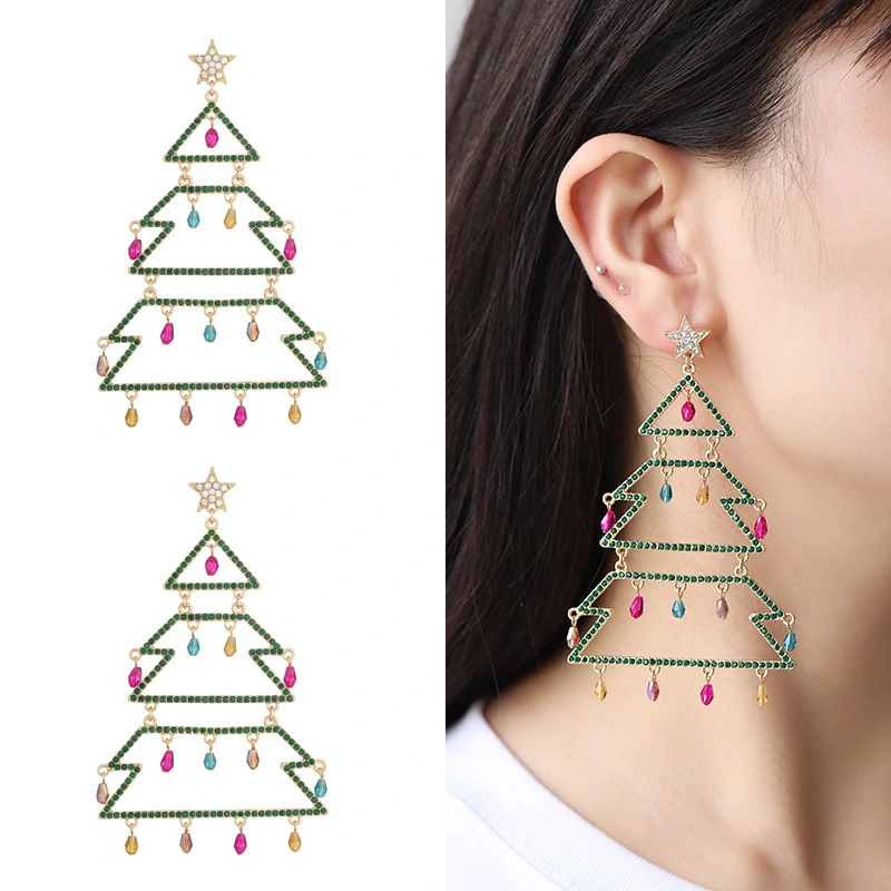 European And American Fashion Party Style Personalized Earrings Christmas Tree Earrings