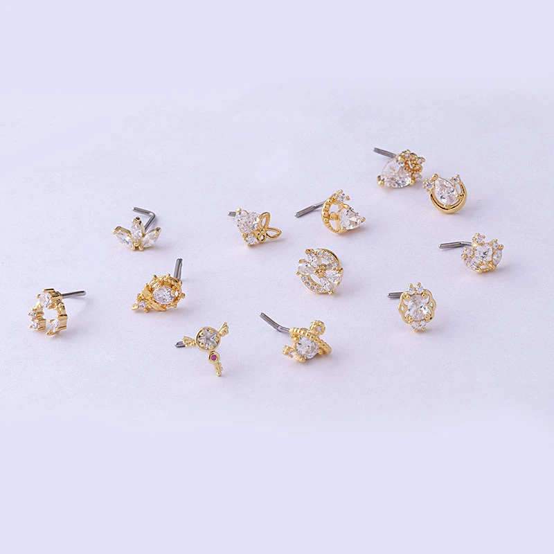 Titanium Screw Rod Love Crown Zircon Nose Nail