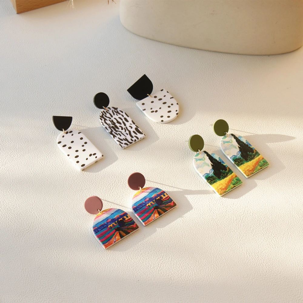 Ins Printed Spot White Acrylic-based Resin Earrings