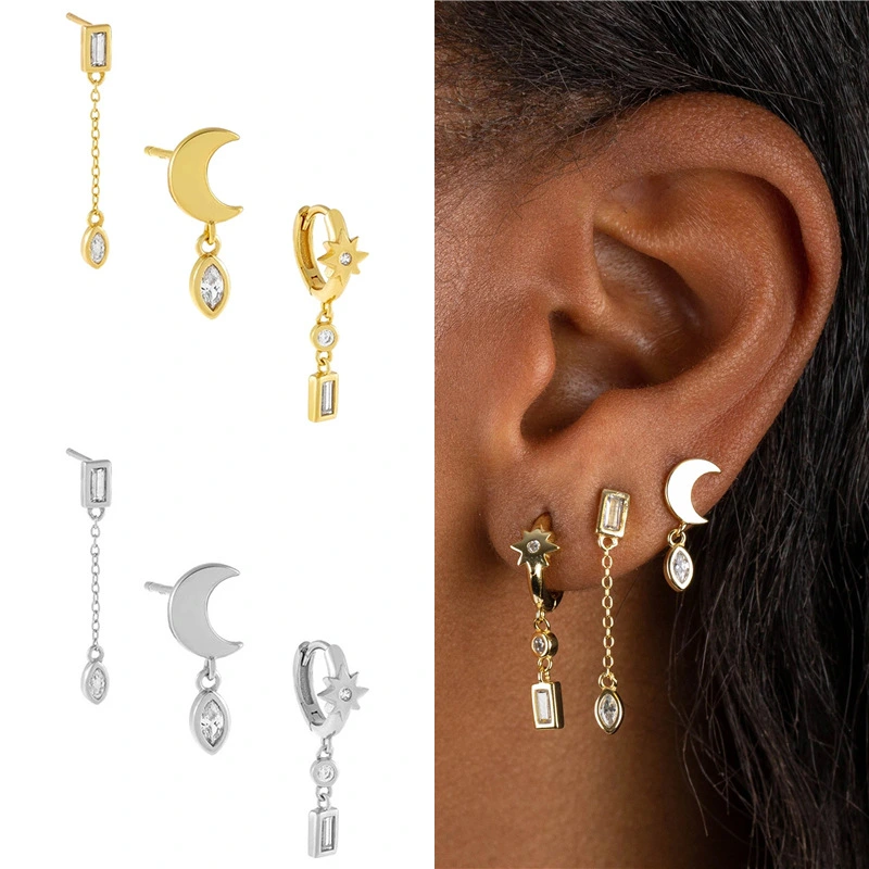 Irregular Drop Earrings Star Moon Diamonds