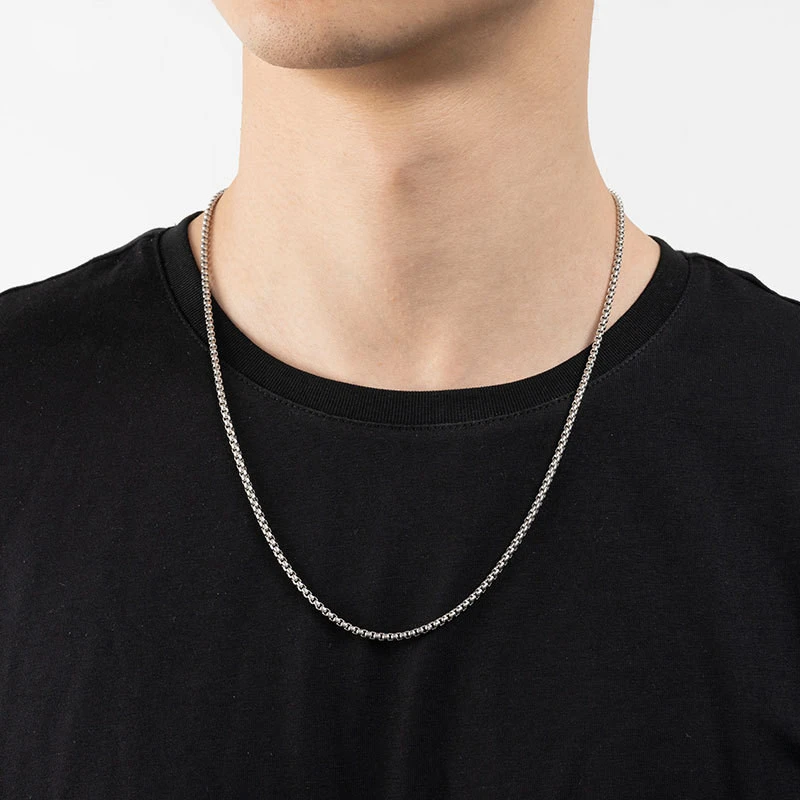 Chain Stainless Steel Square Pearl Chain Men's Necklace