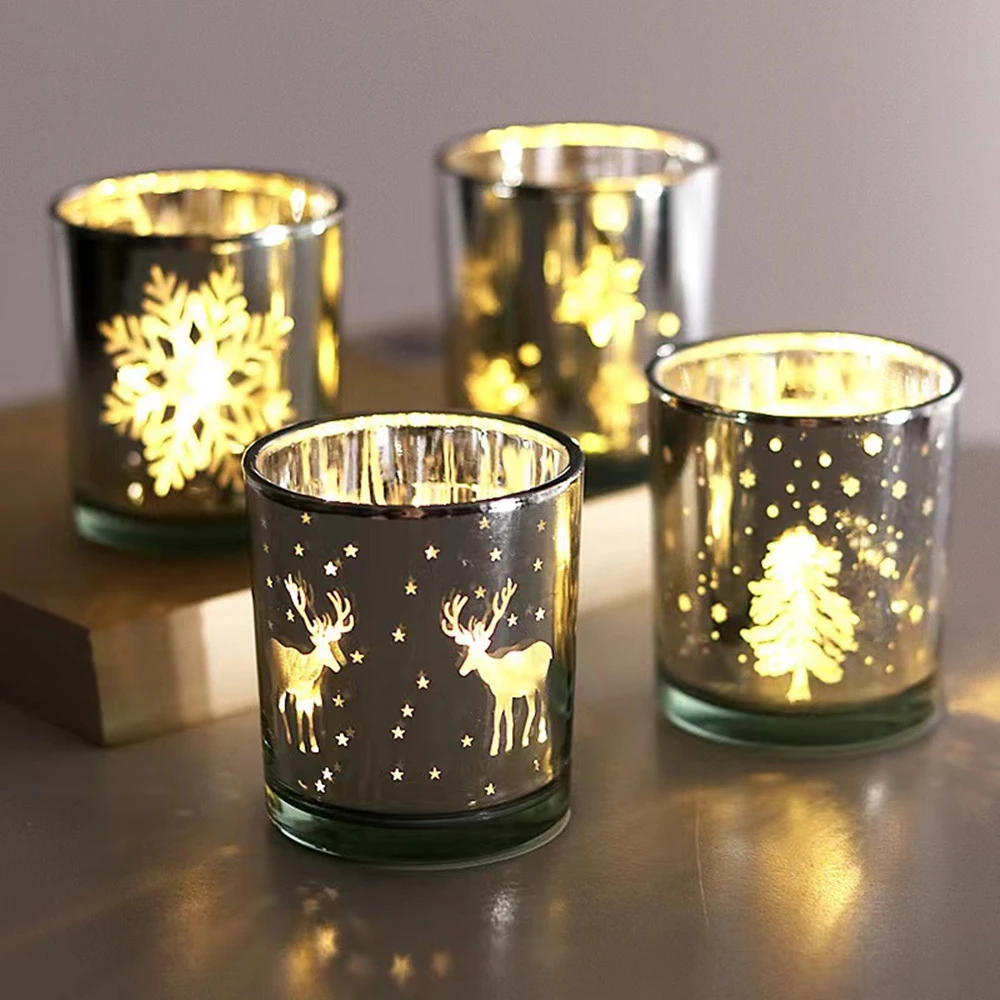 Christmas Electroplated Candle Cup Elk Silver Snowflake