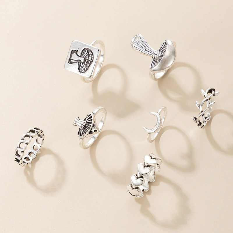 Fashion Alloy Moon Mushroom Love Ring Set