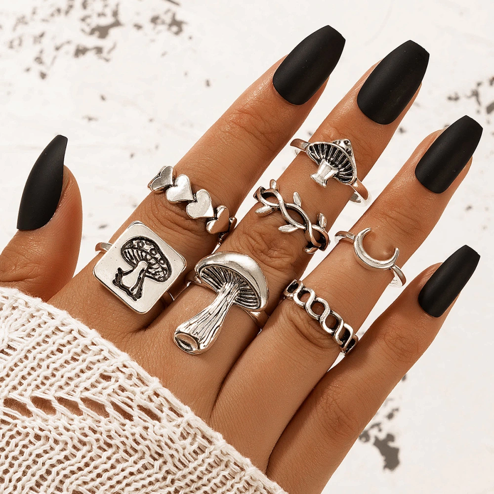 Fashion Alloy Moon Mushroom Love Ring Set