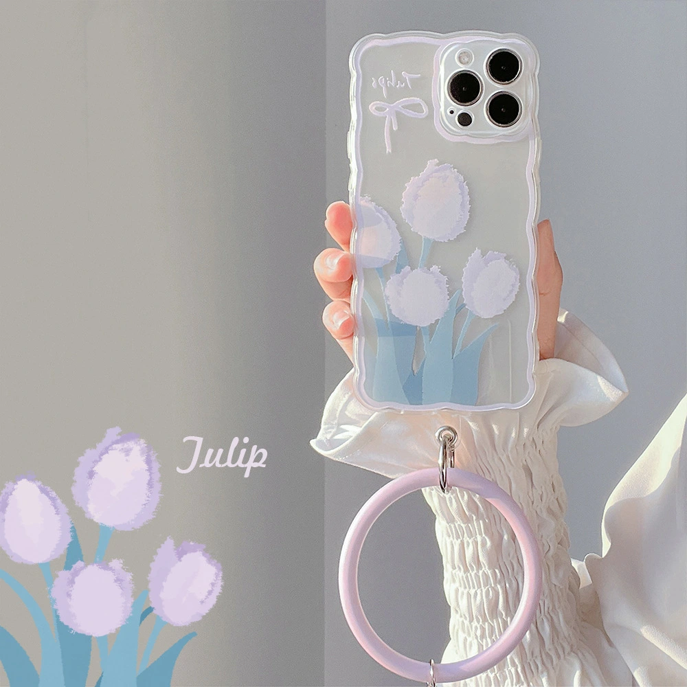 Purple Tulip Silicone Phone Case With Hanging Ring