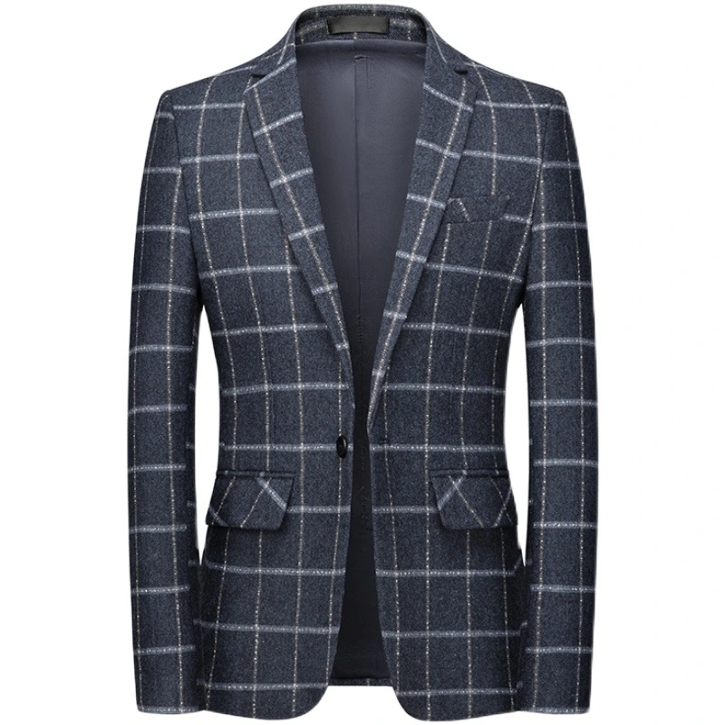 Men's Single Suit Korean Style Youth Fashion Casual Business Plaid Slim Fit One Button Men's Suit