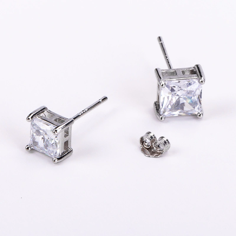 Sterling Silver Needle Four-claw Square Stud Earrings Inlaid Diamond Moissanite Stud Earrings 2-7mm Ear Ring