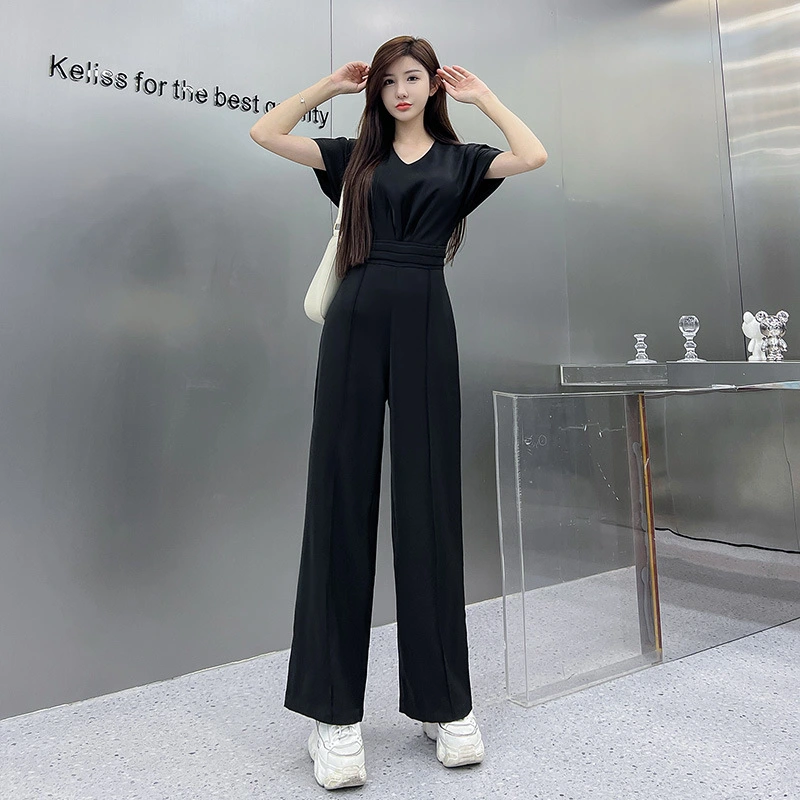 Shoulder Sleeve Waist Wide Leg Pants Fashion Jumpsuit