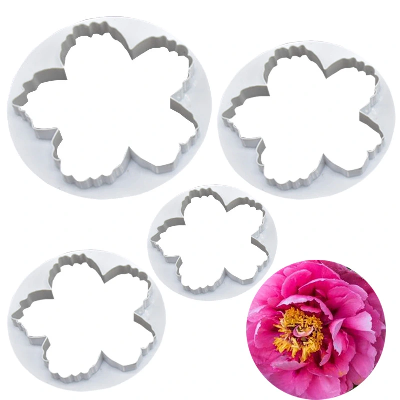 Baking Tool 4PCs Peony Flower Fondant Cake Printed Cutter Cookie Cutter DIY Baking Mold