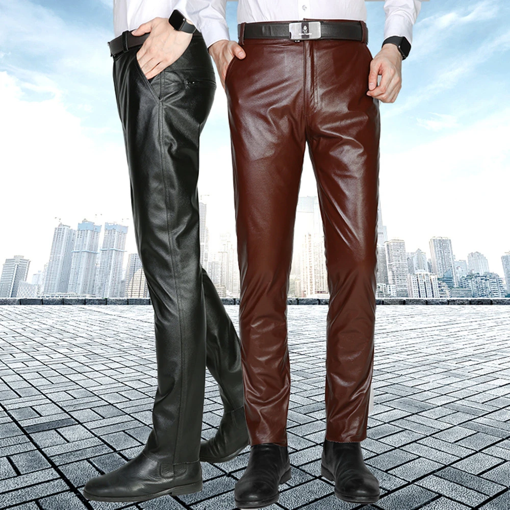 Genuine Leather Men's First Layer Slim Motorcycle Pants