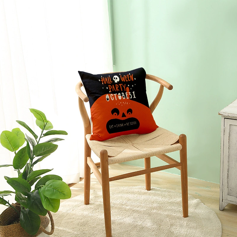 Home Halloween Pumpkin Linen Pillow Cover