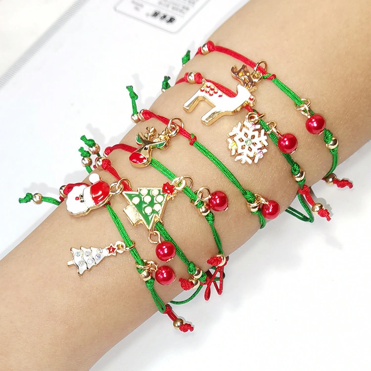 Santa Claus Snow Elk Christmas Tree Weaving Bracelet