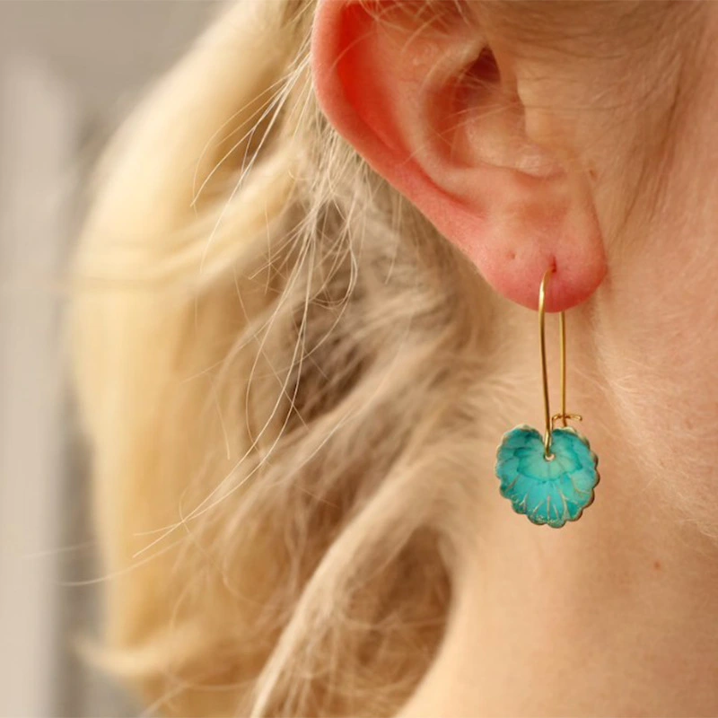 Bohemian Turquoise Lily Long Vintage Green Leaf Earrings