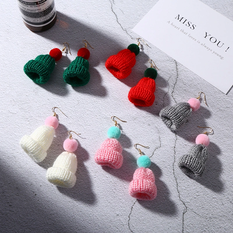 Cute Hair Ball Knitted Hat Studs Earrings