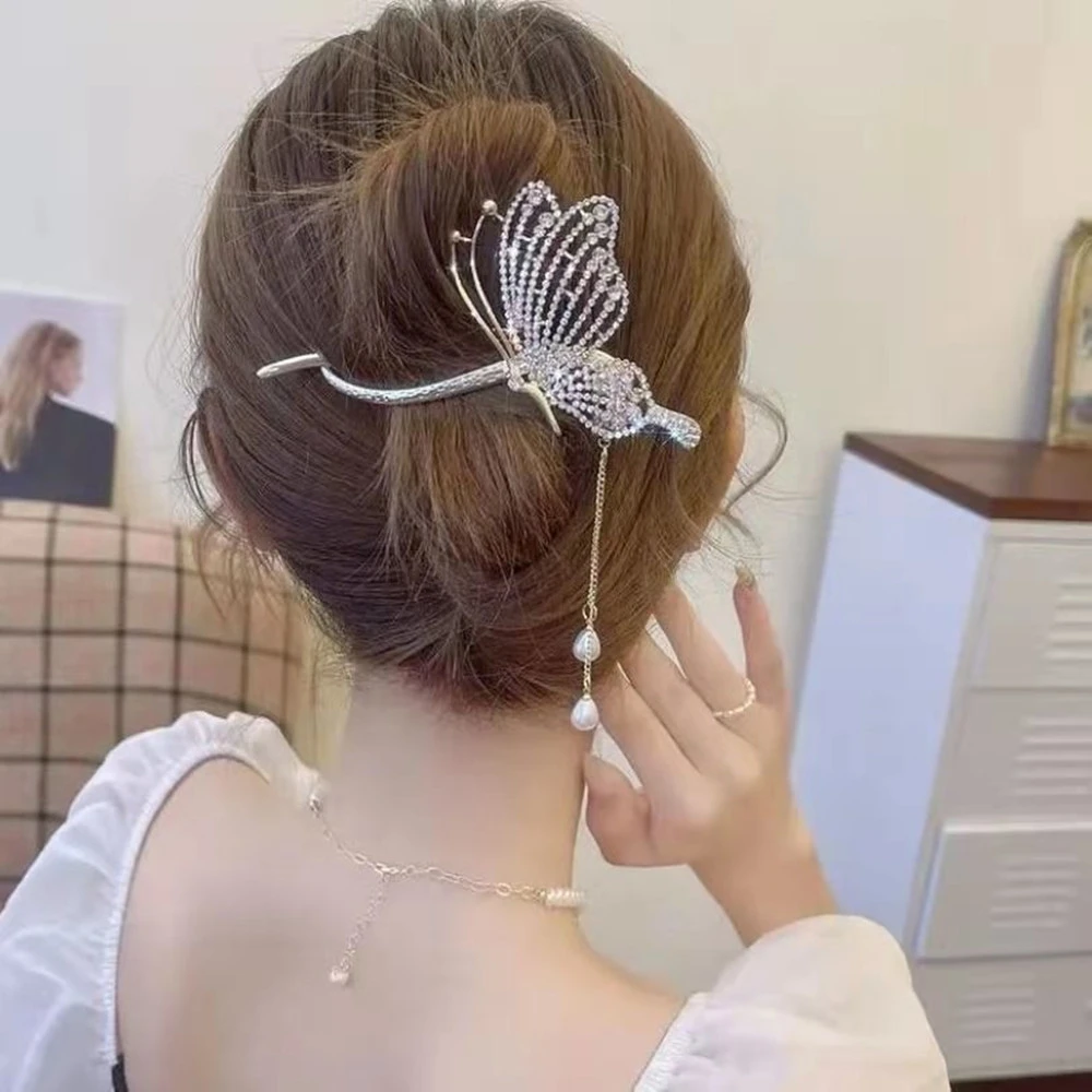 Zinc Alloy Zircon Hair Accessories Dream Butterfly Tassel