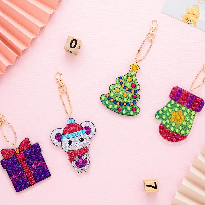 DIY Christmas Series Keychain Diamond Painting Children's Handmade Spot Drill 5d