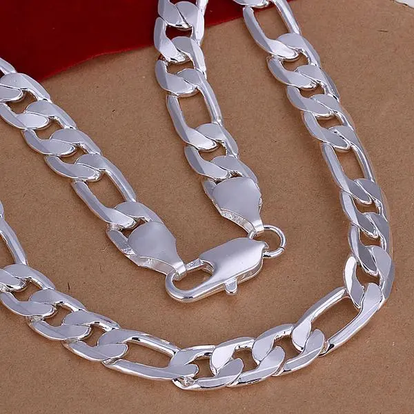 12mm Flat Side Domineering Necklace Plated 925 Silver