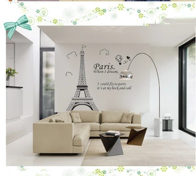 New Fashion Paris Eiffel Tower Mural Living Room Bedroom Study Background Wall Sticker