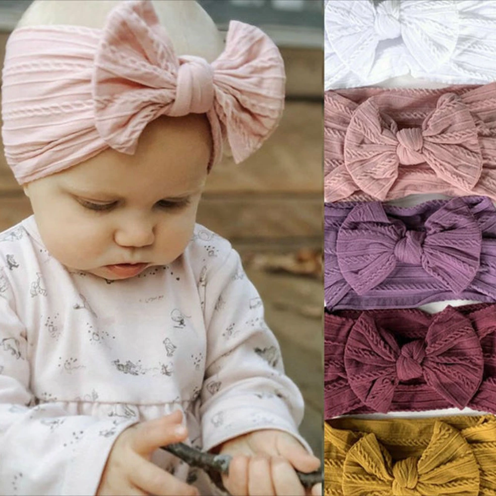 European And American Soft Jacquard Nylon Children Headwear Baby Bow Does Not Hurt Skin Hair Band Girl Wide Headscarf