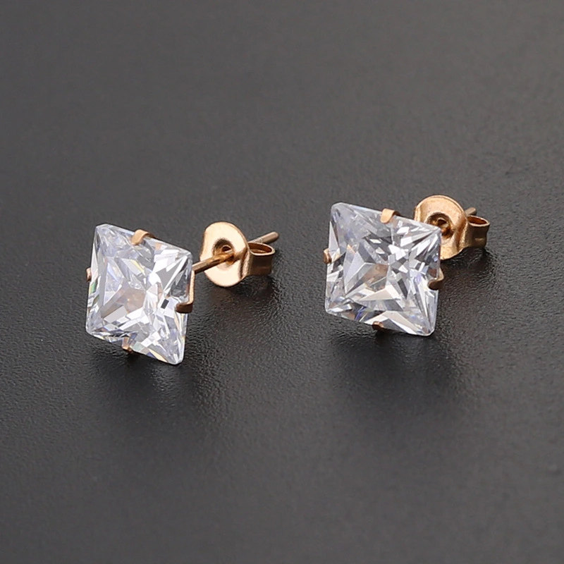 Fashion Stainless Steel Four Claw Square Ear Studs