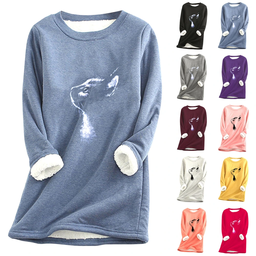 Ladies Printed Fur Sweatshirt Cat Head